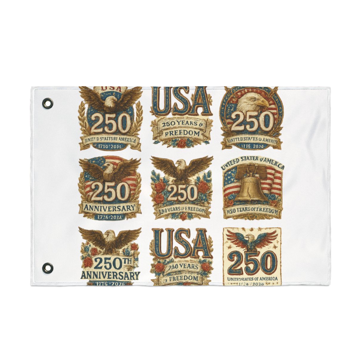 Nine patriotic designs featuring the American flag, bald eagles, and the number 250. Each design includes the text "USA", "United States of America", and "250 Years of Freedom" or "250th Anniversary... - Official Creator merchandise